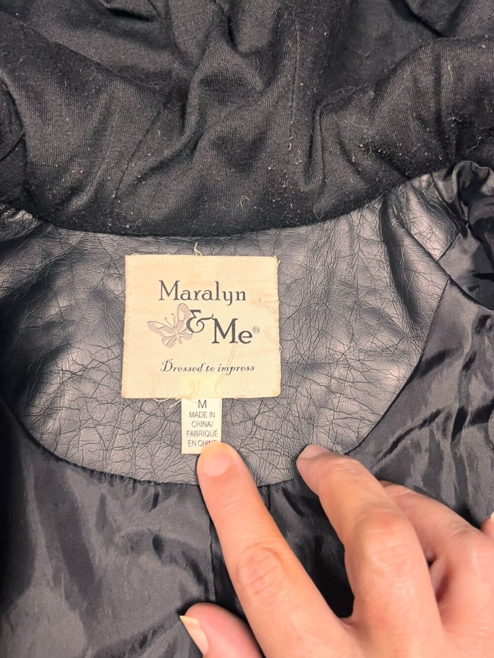 Maralyn & Me Black Faux Leather Hooded Moto Jacket M Quilted Biker Coat Y2K - Picture 6 of 10